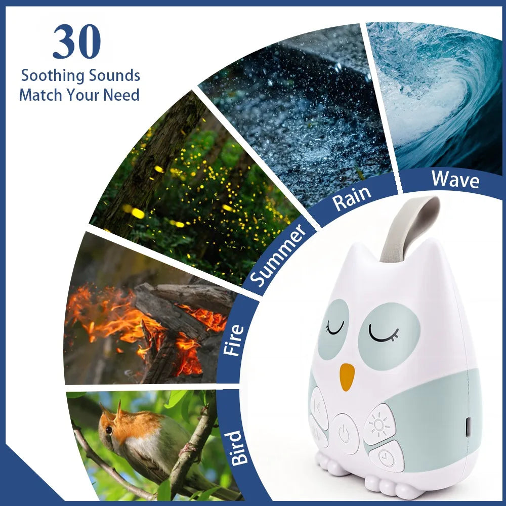 Portable Owl White Noise Machine Baby 30 Soothing - size reference