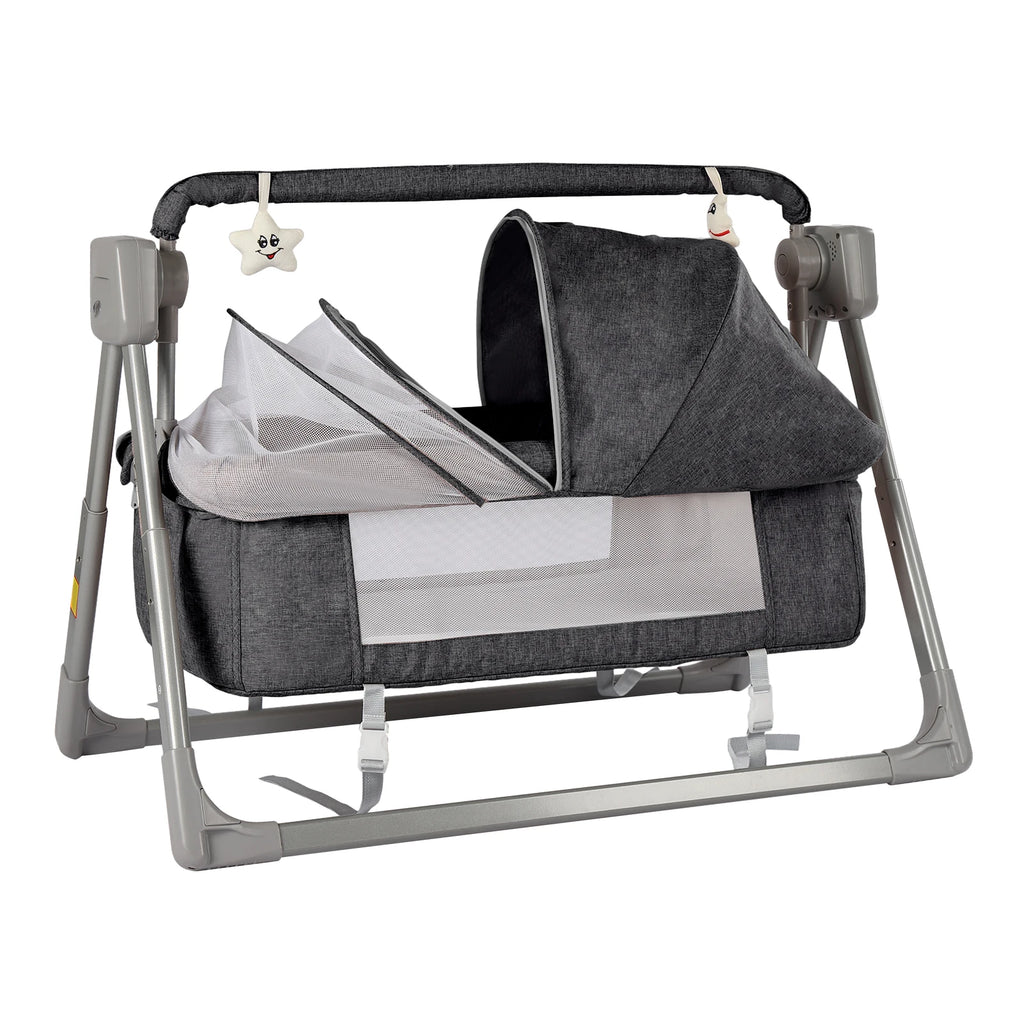 Gray/Khaki Electric Cradle Baby Swing Bed - front view