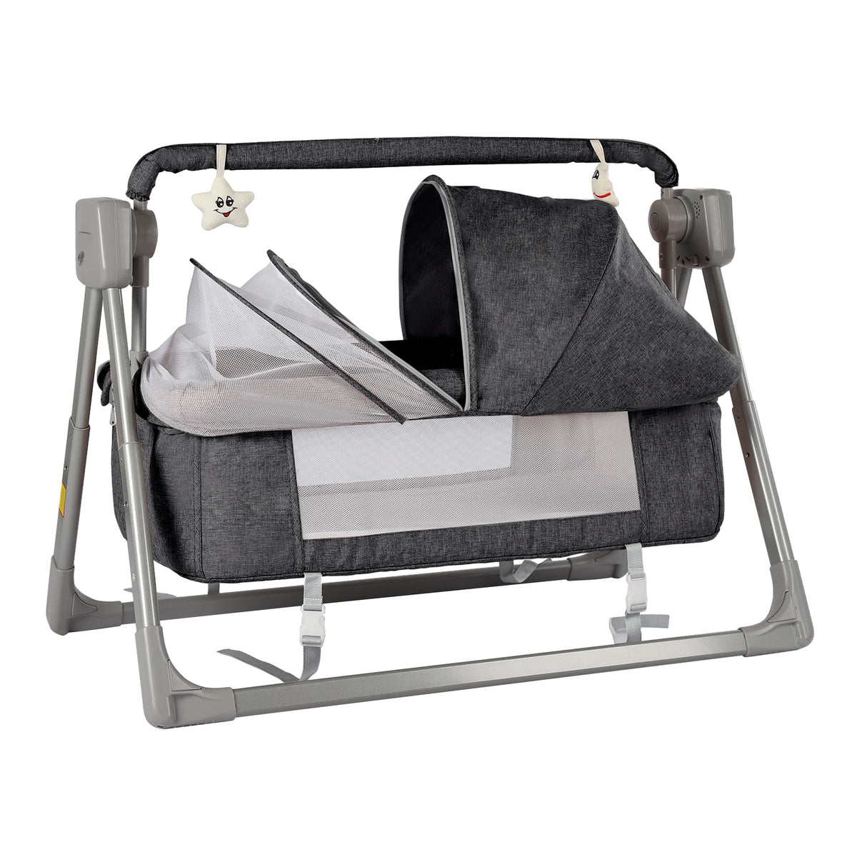 Gray/Khaki Electric Cradle Baby Swing Bed - front view