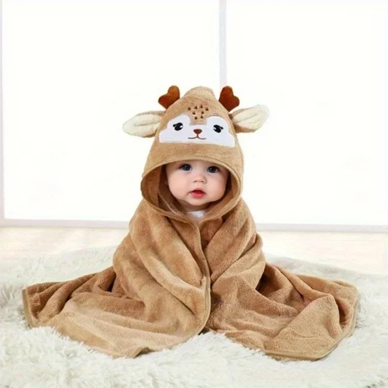 Cartoon Baby Bath Towel Infant Soft Bathrobe Hooded - top-down view