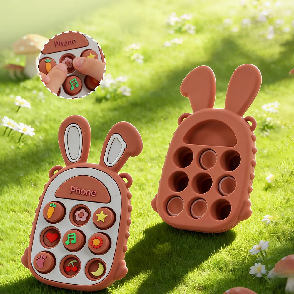 3Pcs Food Grade Silicone Baby Teether Rabbit Phone - side angle