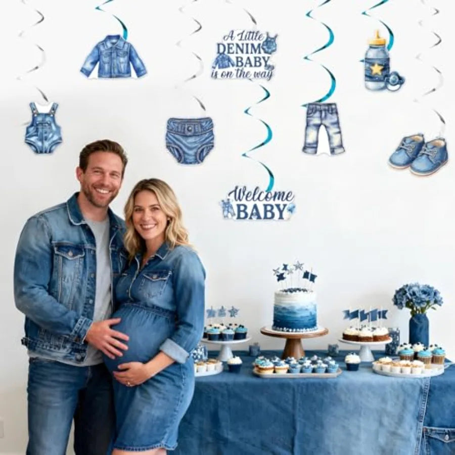 Blue Jean Denim Baby Shower Decorations, 24pcs - lifestyle in-use