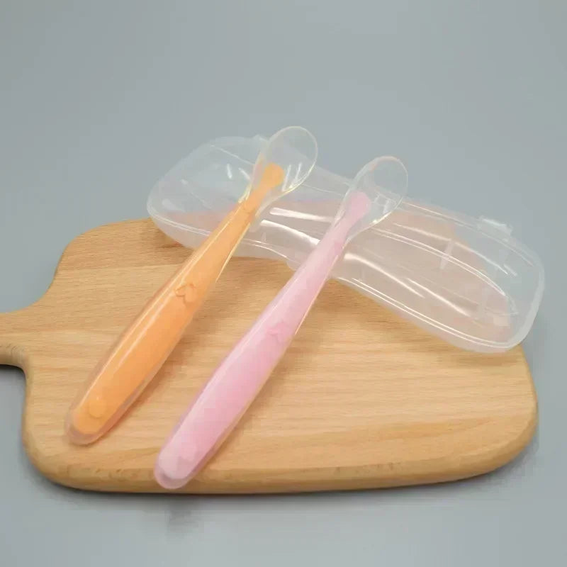 1 2Pcs Silicone Spoon Set Baby Learning eat Training