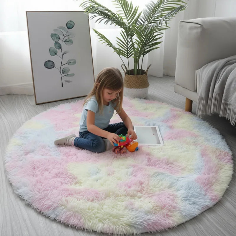 Super Soft Fluffy Round Plush Shaggy Rug Non Slip Floor - lifestyle in-use