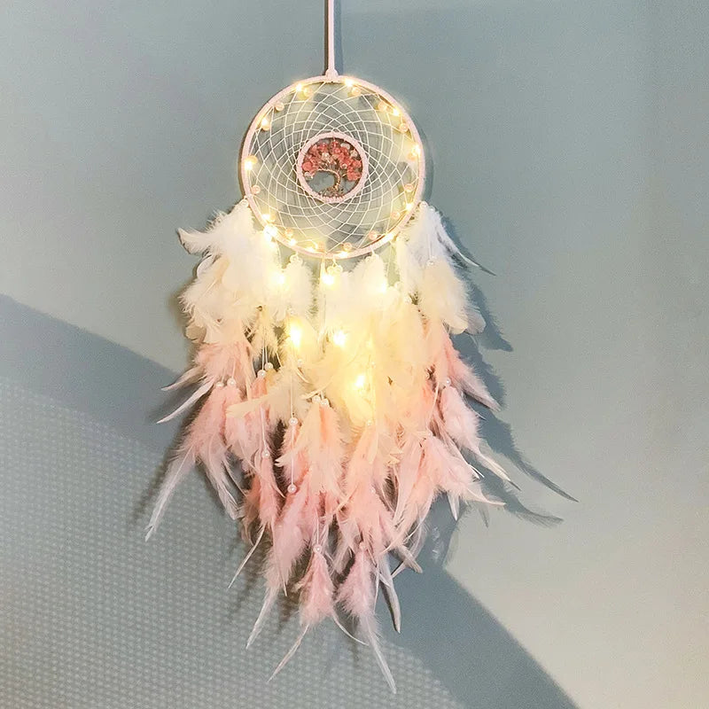 Dream Catcher Pink Tree Life Healing Crystal Stone - material close-up