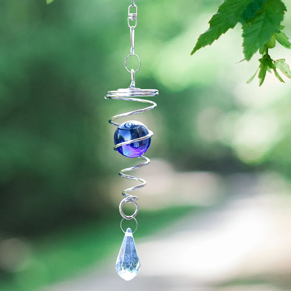 Rotating Spiral Tail Wind Spinner Chimes Crystal Glass - set overview