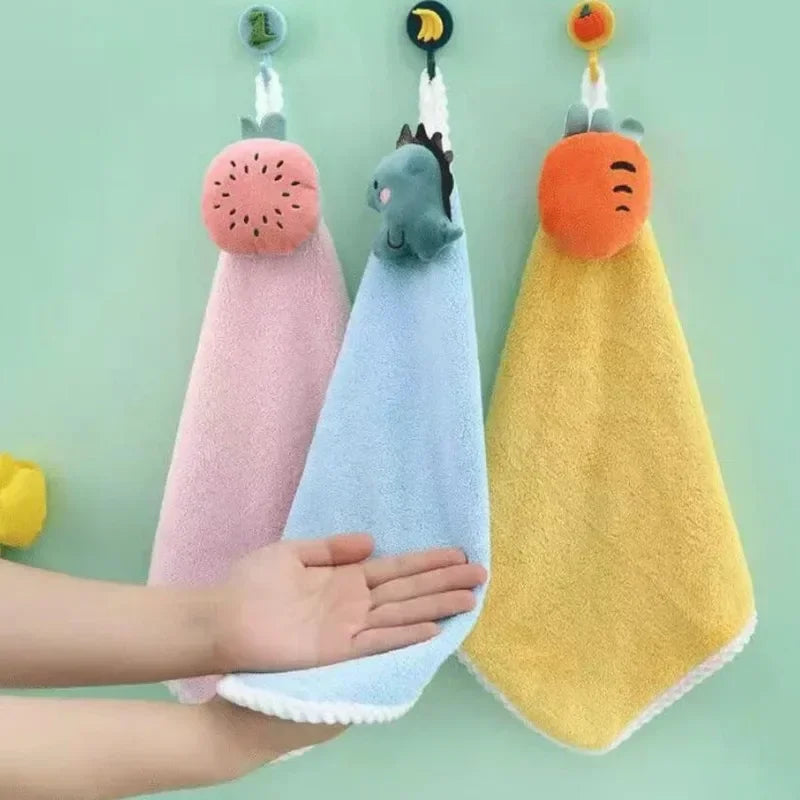 4pcs Coral Fleece Hangable Hand Towels Kids Baby - side angle