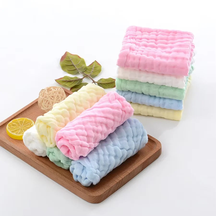 5Pcs 25x25cm Baby Towel Bath Towels Face Washcloth - top-down view