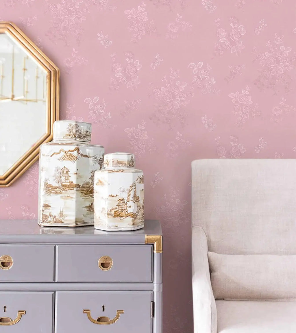 Pink Floral Peel Stick Wallpaper 118inL 17 7inW Self - feature close-up