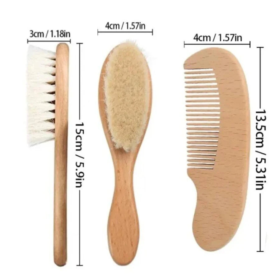 2pcs Baby Comb Set Baby Care Hair Brush Beech Soft Wool - side angle
