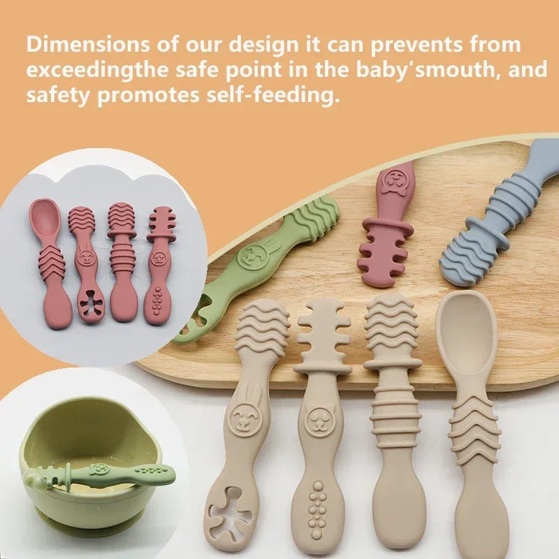 4pcs silicone baby food spoon - top-down view