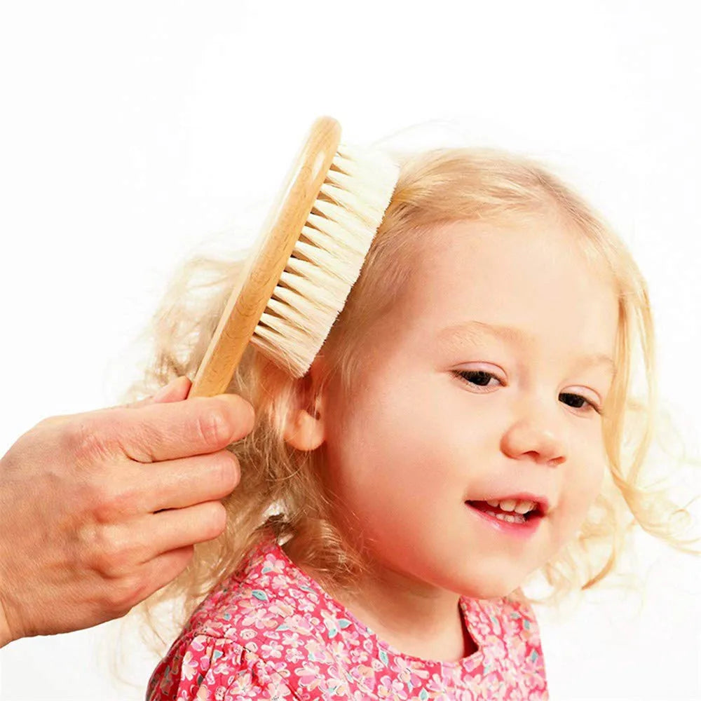 1 2 3PCS Newborn Wool Baby Wooden Brush Comb Newborn