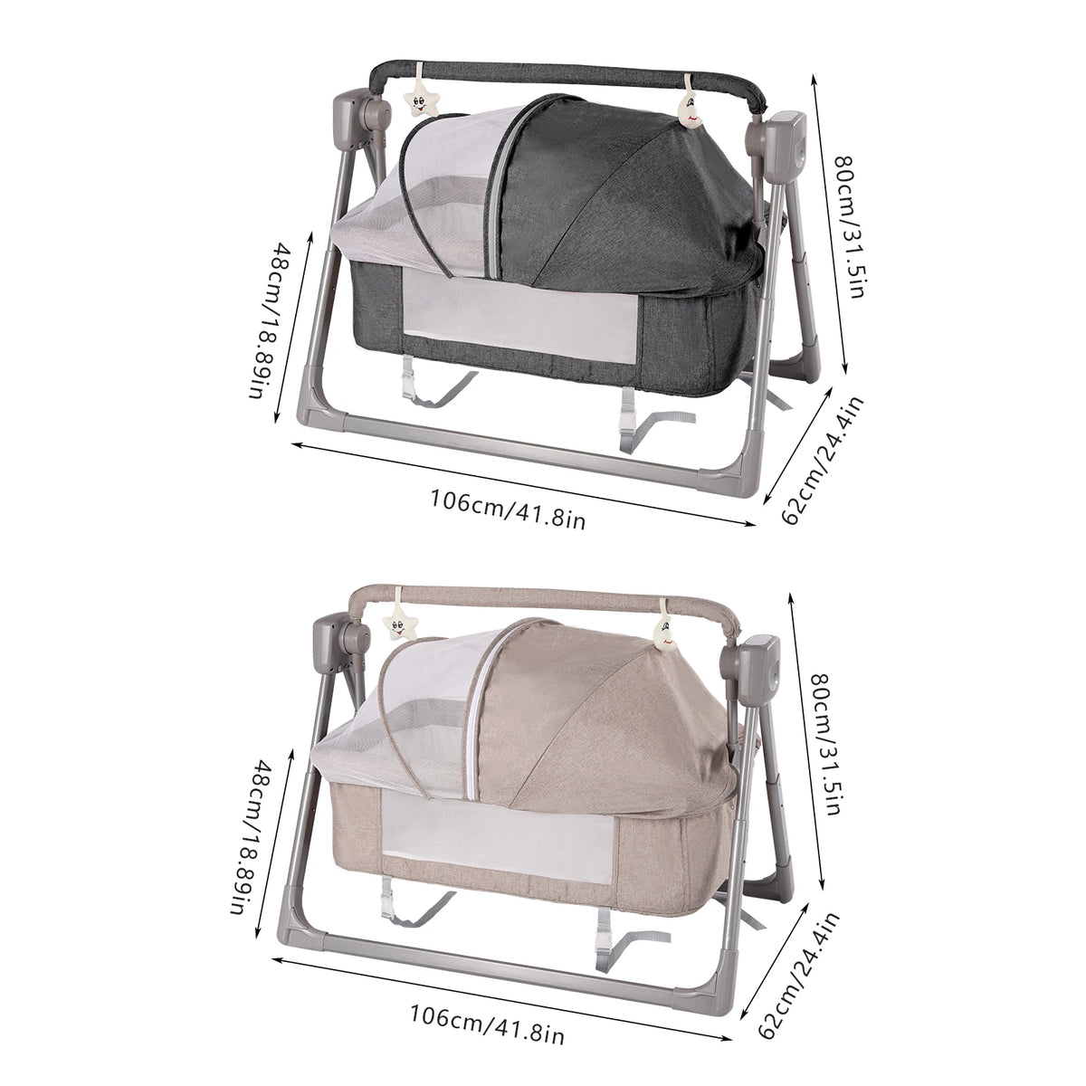 Gray/Khaki Electric Cradle Baby Swing Bed - feature close-up