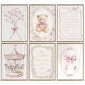 6pcs Pink Vintage Baby Girl Nursery Wall Art Prints - front view