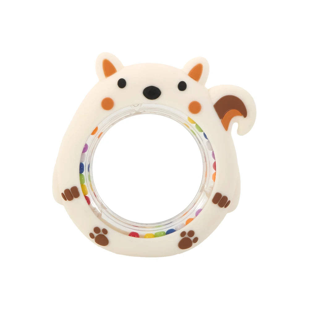 4PCS Cartoon Squirrel Teething Ring Rattle Food Grade