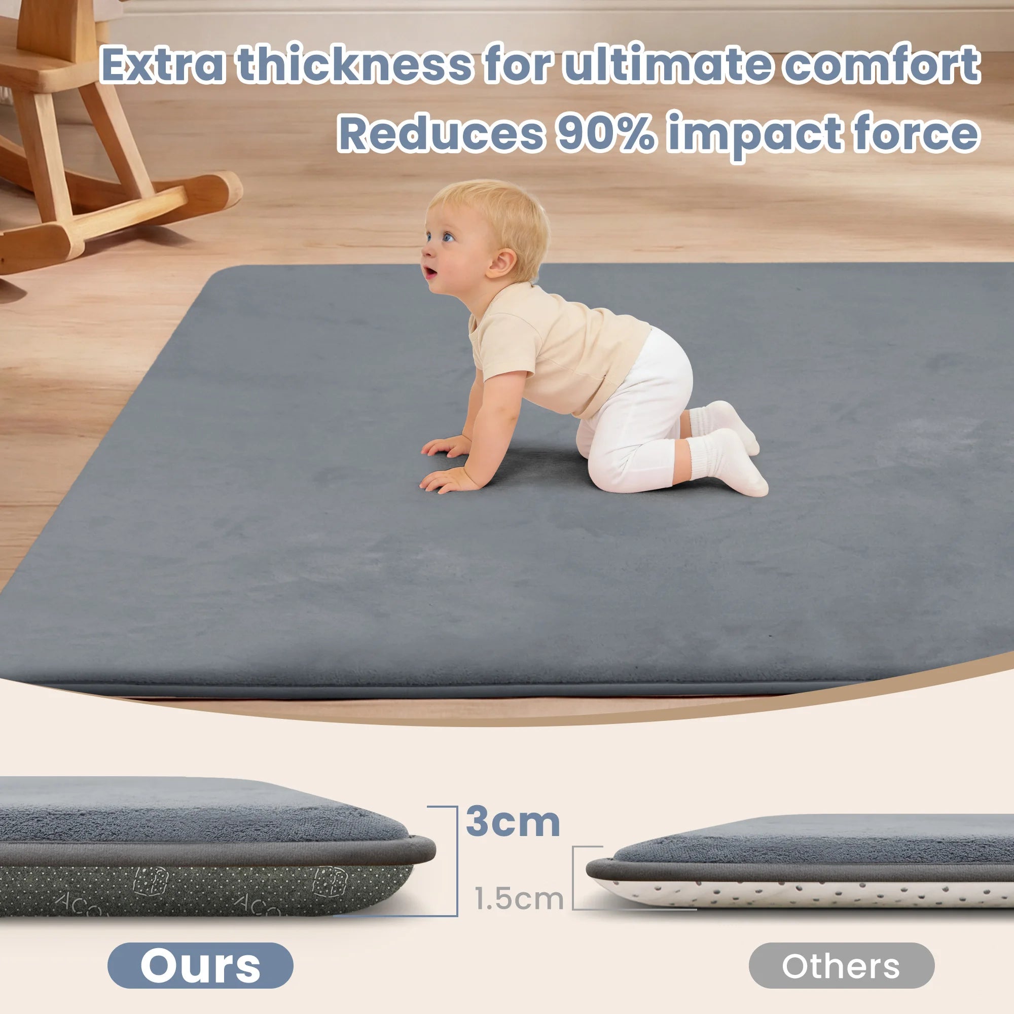 2cm Thick Baby Play Mat Tummy Time Memory Foam Carpet - size reference