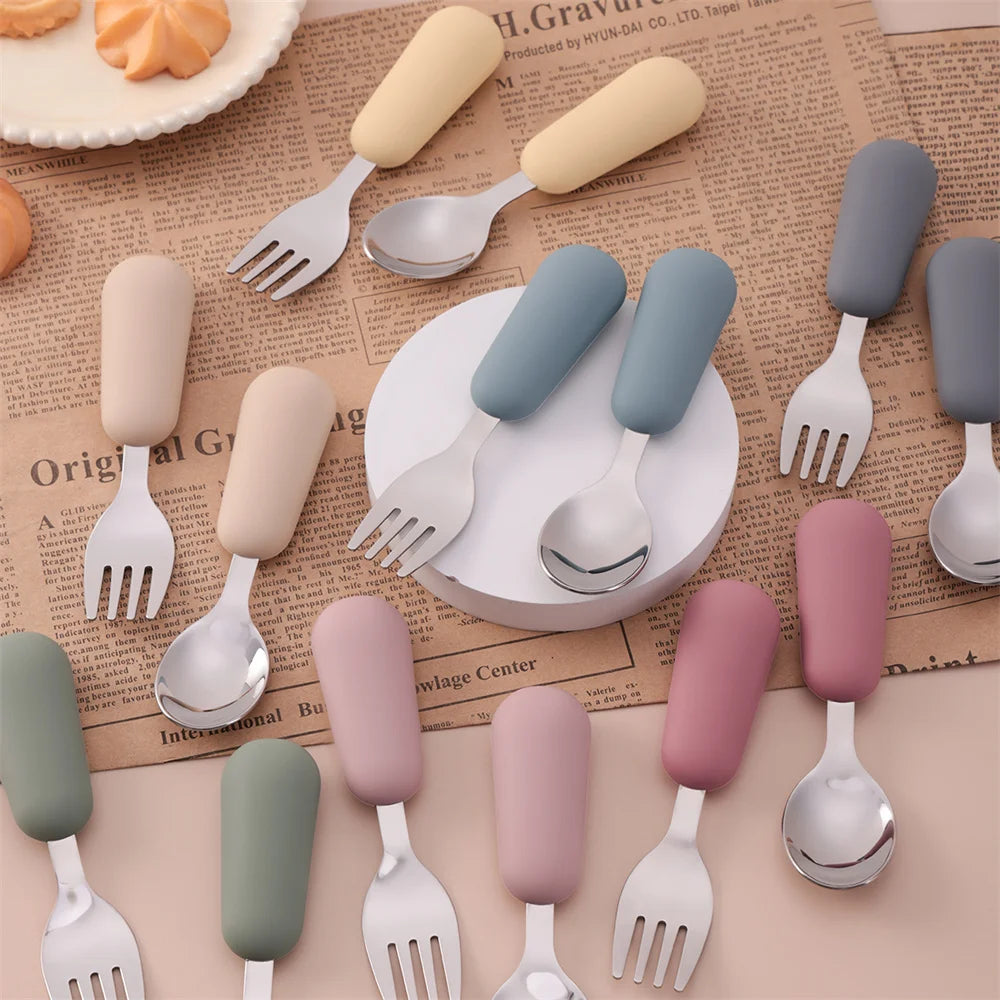 Color Kids 2PCS Stainless Steel Fork Spoon Baby Feeding