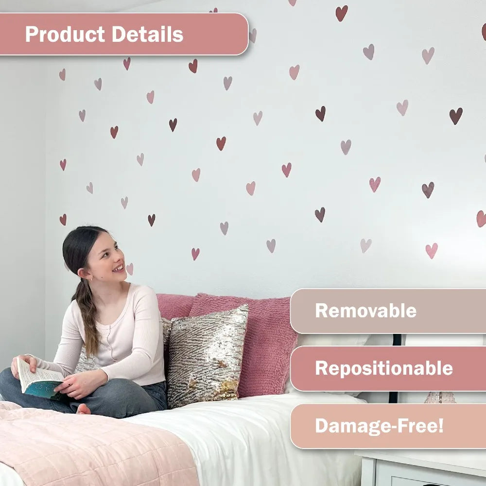 Bohemian Style Heart-Shaped Vinyl Wall Decals Peel - feature close-up