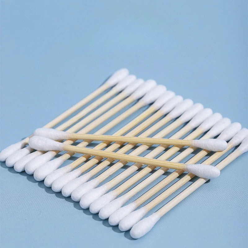 Cotton Swab Storage Box Double Head Wood Baby Cotton