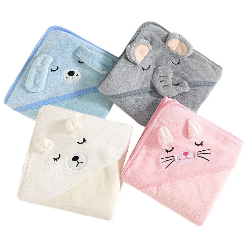 Cartoon Animal Baby Bath Towels Soft Newborn Hooded - lifestyle in-use