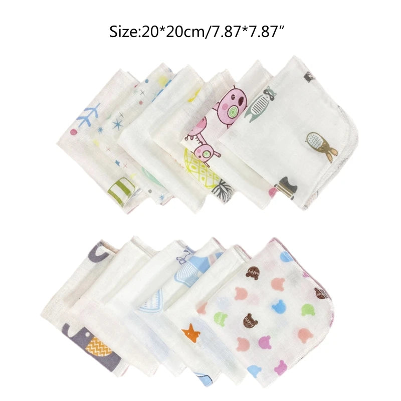 10Pcs Baby Washcloths Cartoon Cute Print Double Layer