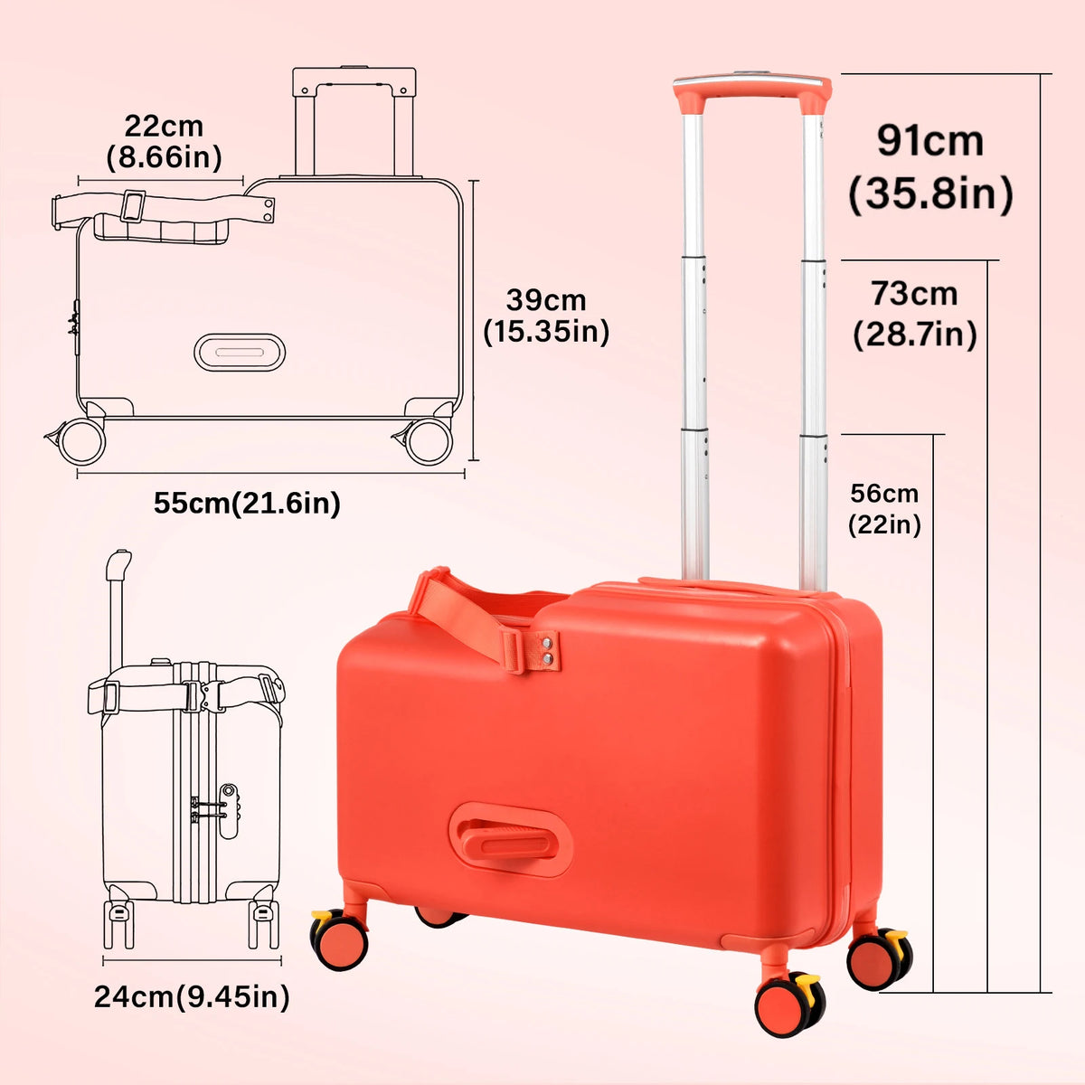 Kids Ride Suitcase Childrens Travel Suitcase 20 Inch
