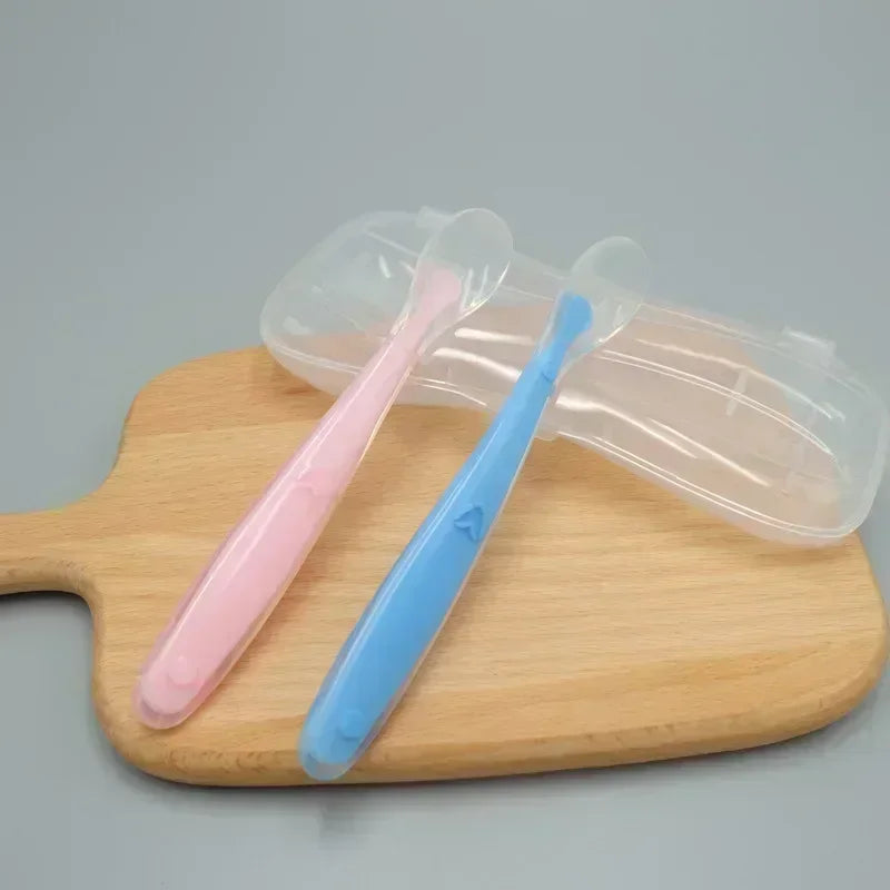 1 2Pcs Silicone Spoon Set Baby Learning eat Training