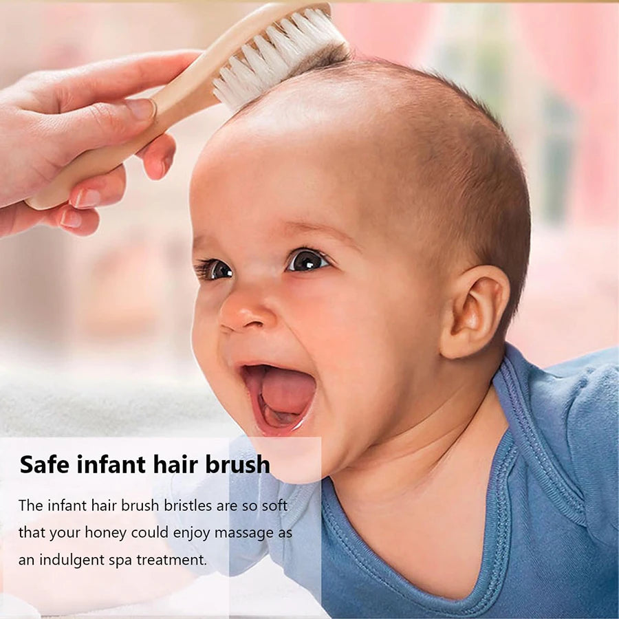 2pcs Baby Comb Set Baby Care Hair Brush Beech Soft Wool - material close-up