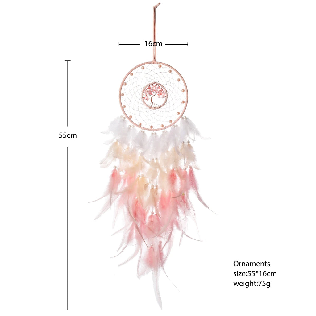 Dream Catcher Pink Tree Life Healing Crystal Stone - detail view