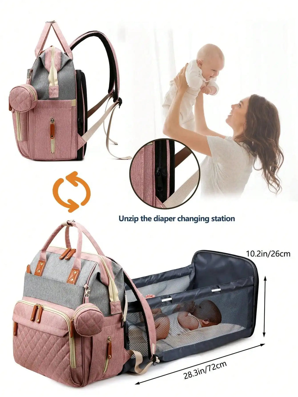 1pc Baby Diaper Bag Backpack - top-down view