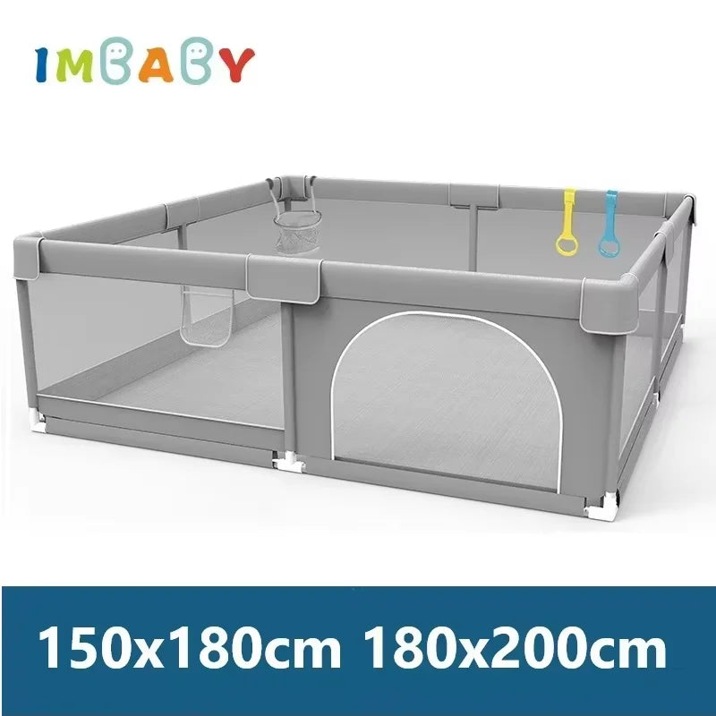 IMBABY Baby Playpen Light Gray Infant Fence 150x180 - front view