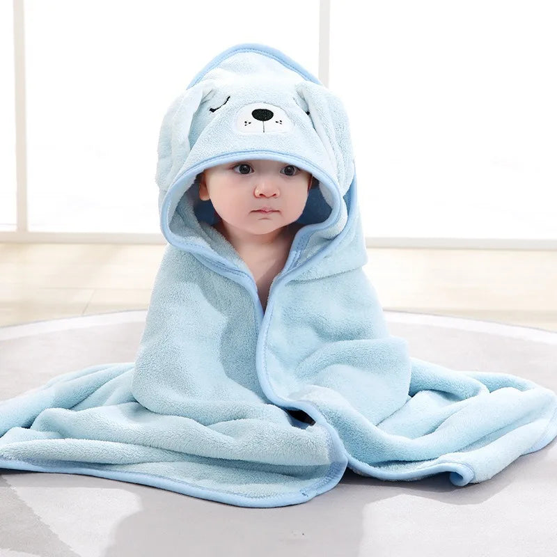 Cartoon Animal Kids Hooded Bath Towel Coral Velvet