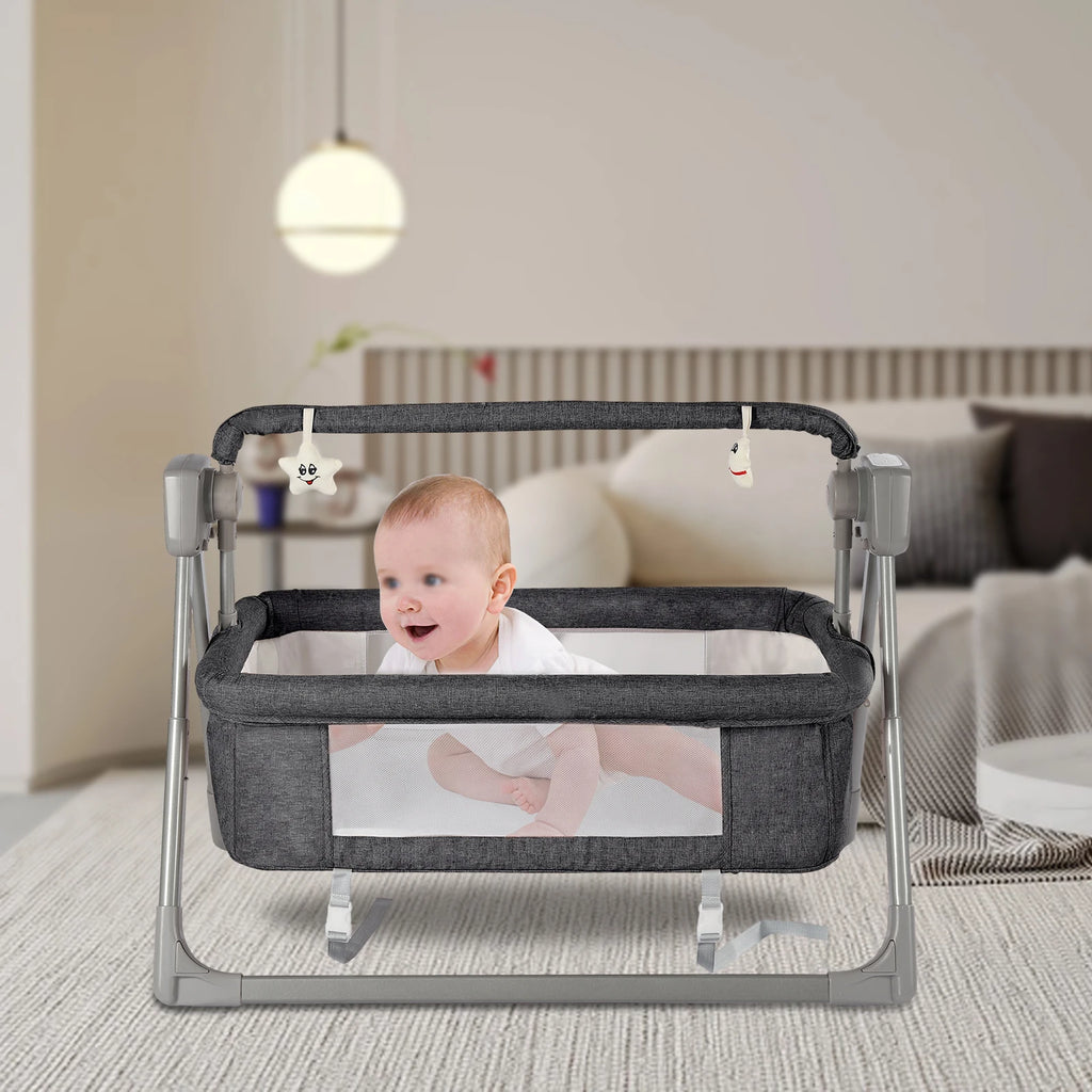 Gray/Khaki Electric Cradle Baby Swing Bed - lifestyle in-use