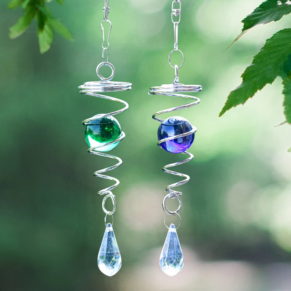 Rotating Spiral Tail Wind Spinner Chimes Crystal Glass - front view