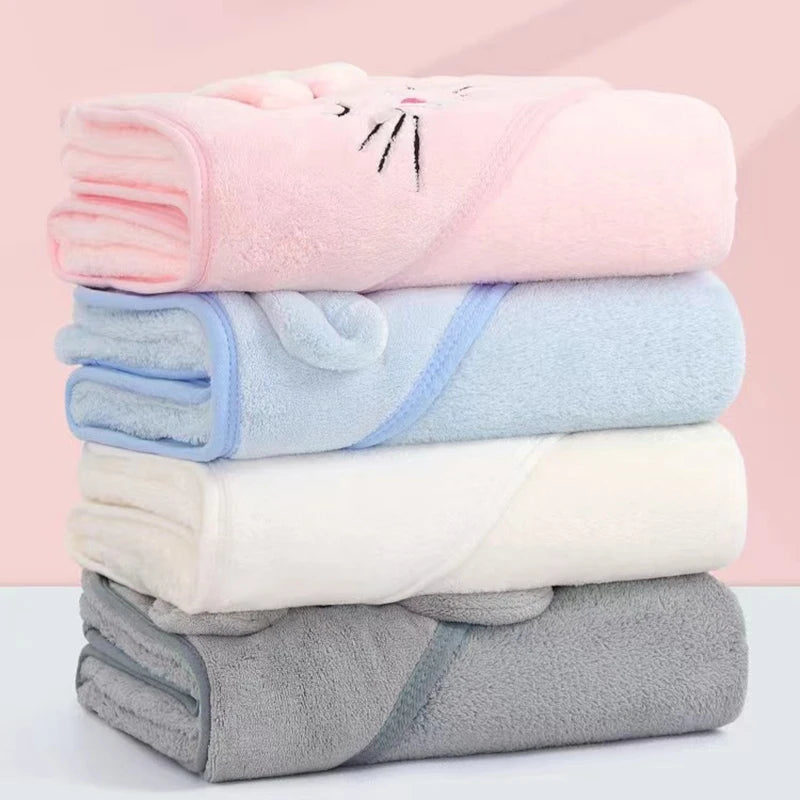 Cartoon Animal Kids Hooded Bath Towel Coral Velvet - feature close-up