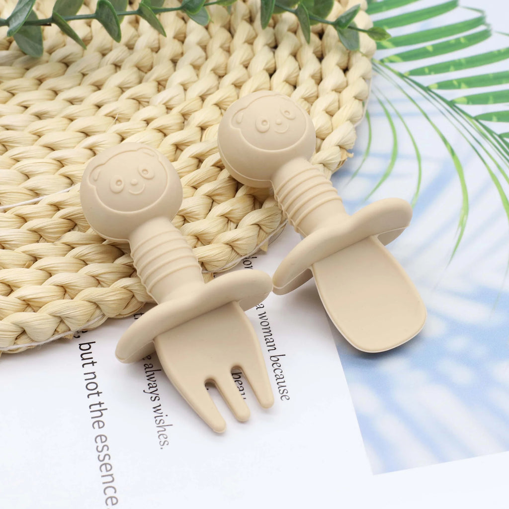 New Little Bear Pattern Baby Food Spoon Fork Short - side angle