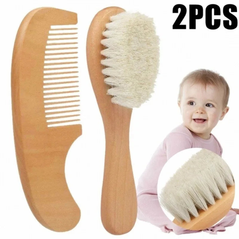 1 2 4pcs Baby Hair Brush Comb Set Newborn Wood Comb - lifestyle in-use