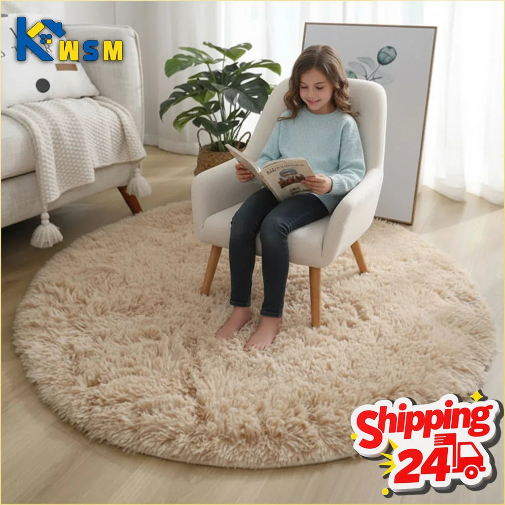 Super Soft Fluffy Round Plush Shaggy Rug Non Slip Floor - front view