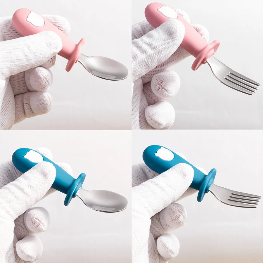 New Design Baby Feeding Solid Food Spoon Fork Set BPA - packaging view