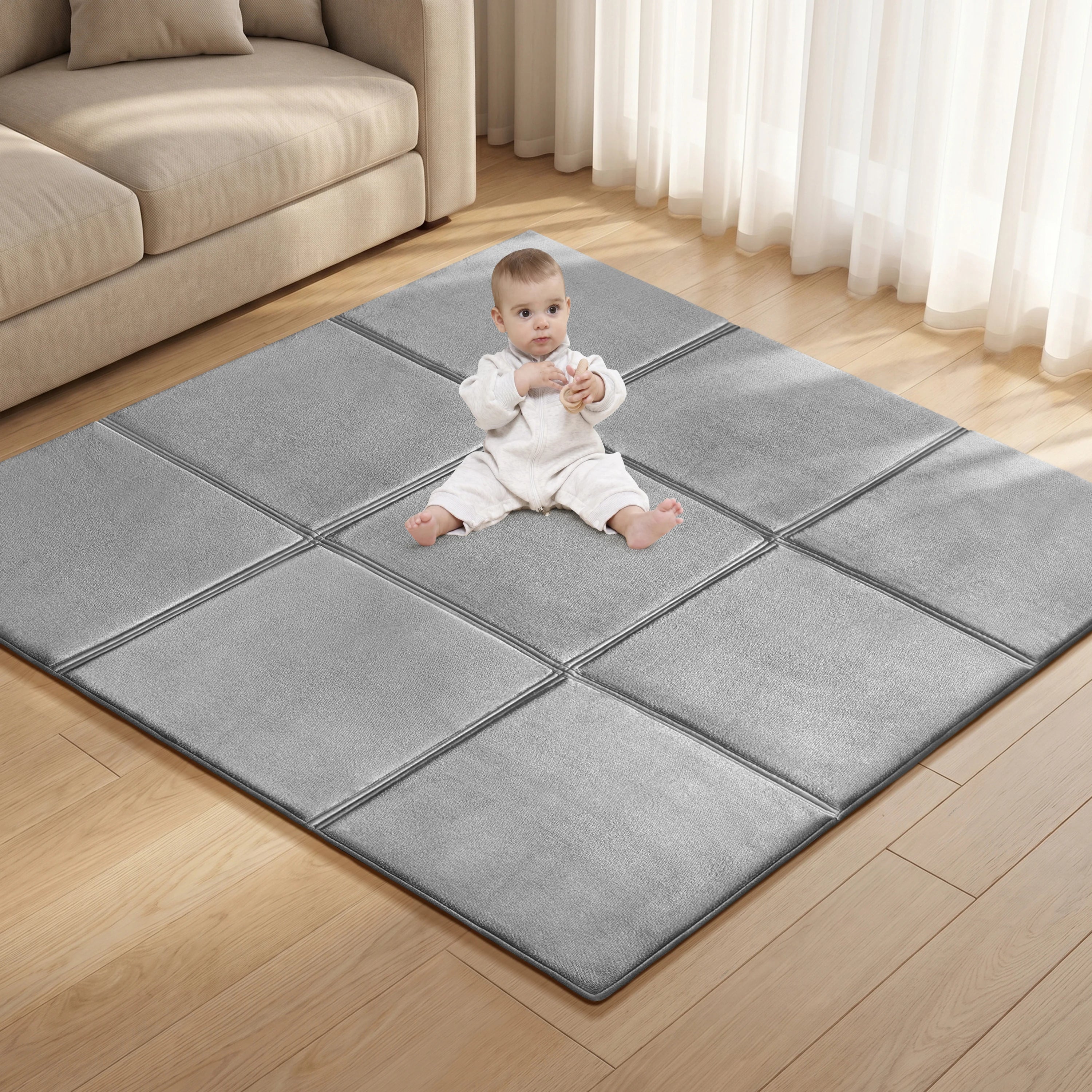 Goyuu Foldable Baby Play Mat for Floor, 50x50 Inch - front view