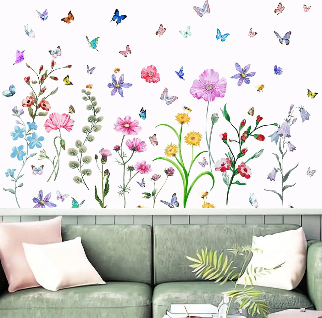 58 Pcs Colorful Flower Wall Stickers Butterfly Bee - lifestyle in-use