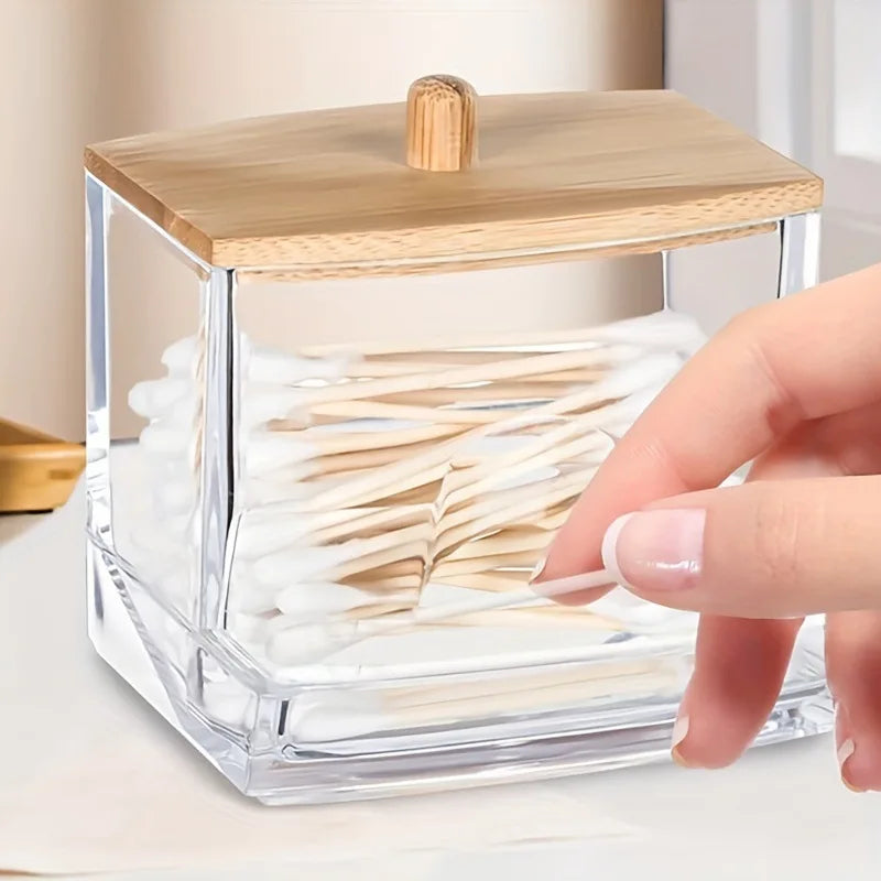 Cotton Swab Storage Box Double Head Wood Baby Cotton - front view
