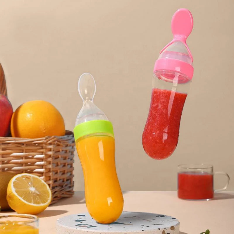 Squeezing Feeding Bottle Silicone Newborn Baby Training - front view