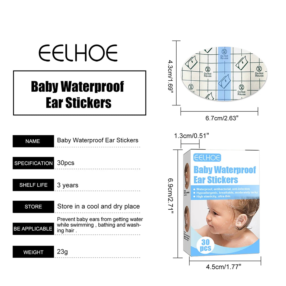 30pcs Baby Waterproof Ear Stickers Swimming Infant - size reference