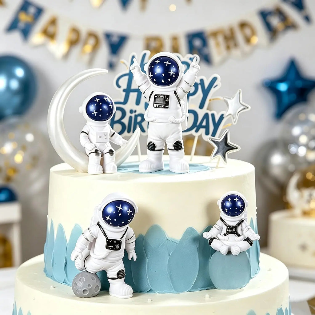 Blue White Astronaut Statues Set of 4 - packaging view