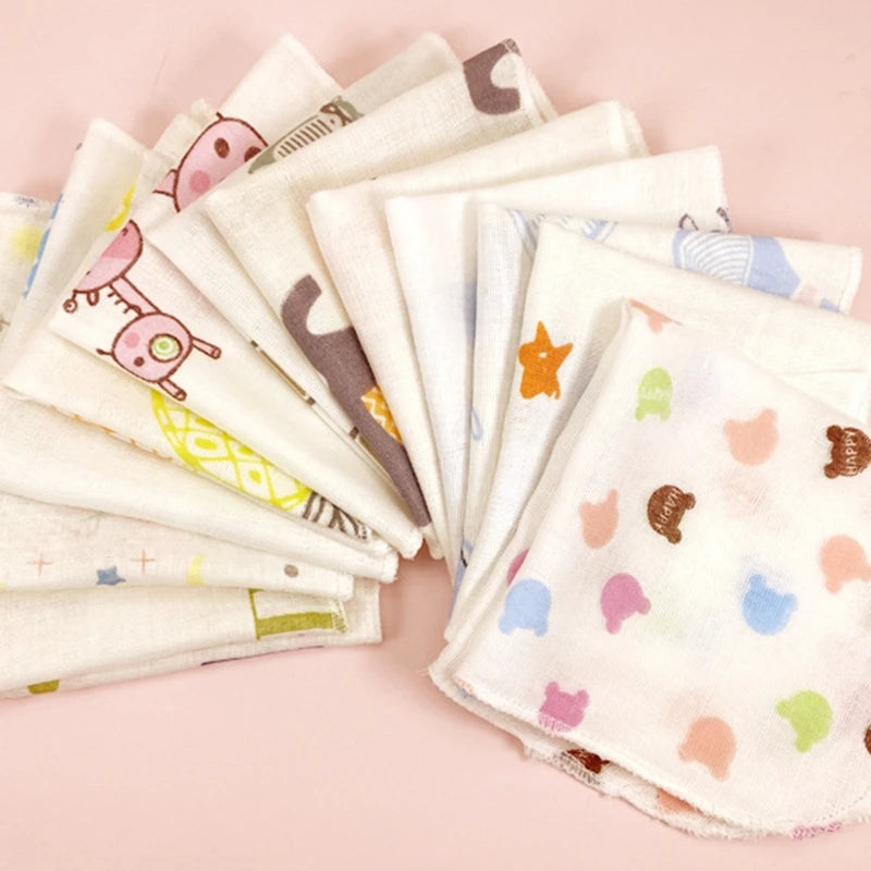 10Pcs Baby Washcloths Cartoon Cute Print Double Layer
