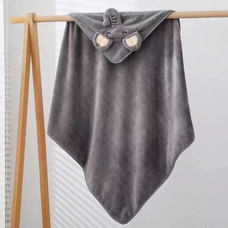 Cartoon Animal Kids Hooded Bath Towel Coral Velvet - size reference