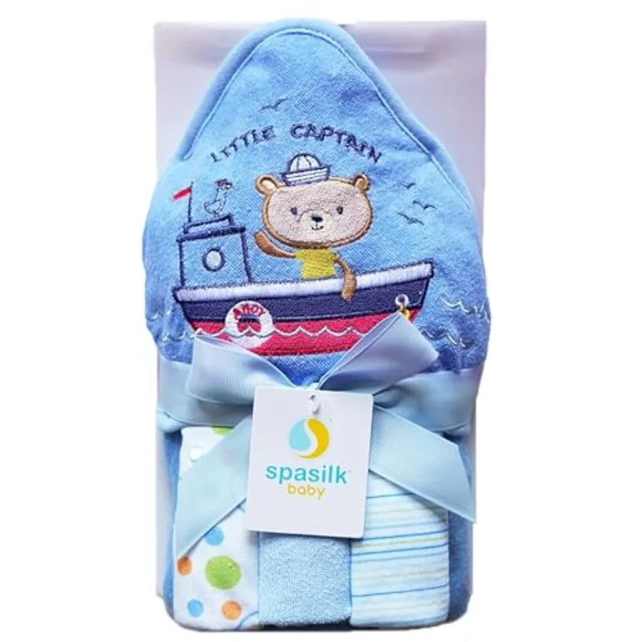 Hooded Bath Towel and Washcloths Set for Newborns - front view