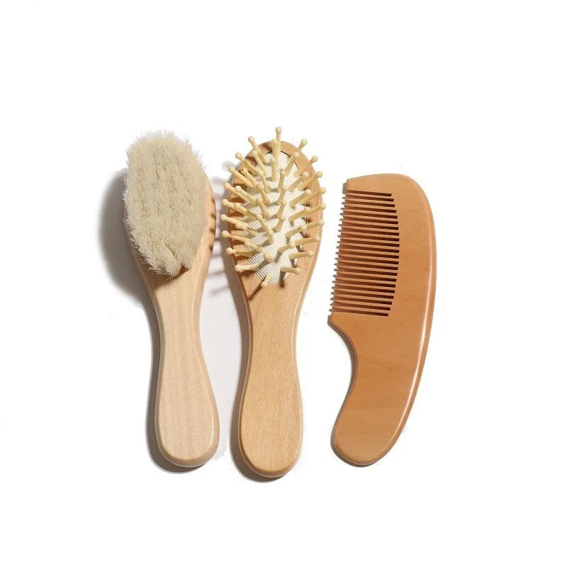 1 2 3PCS Newborn Wool Baby Wooden Brush Comb Newborn