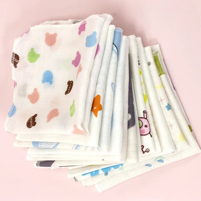 10Pcs Baby Washcloths Cartoon Cute Print Double Layer - feature close-up